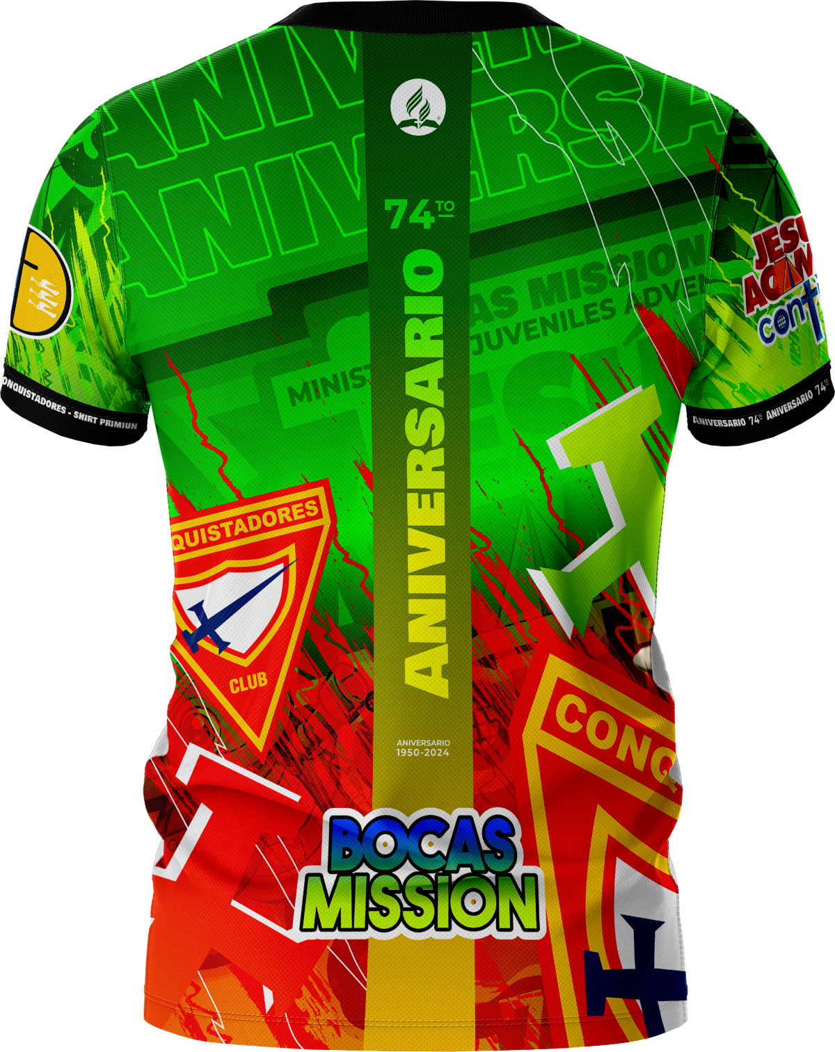 Camiseta Conquistadores 74 Aniversario Jesús Acampa Contigo - Vista trasera