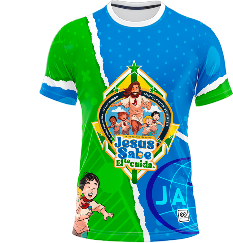 CAMISETA DÍA MUNDIAL DEL AVENTURERO JESÚS SABE ÉL TE CUIDA - Vista frontal
